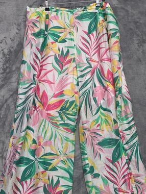 Tropical Wide-Leg Pants in Pink, Green & Yellow Sz XXL